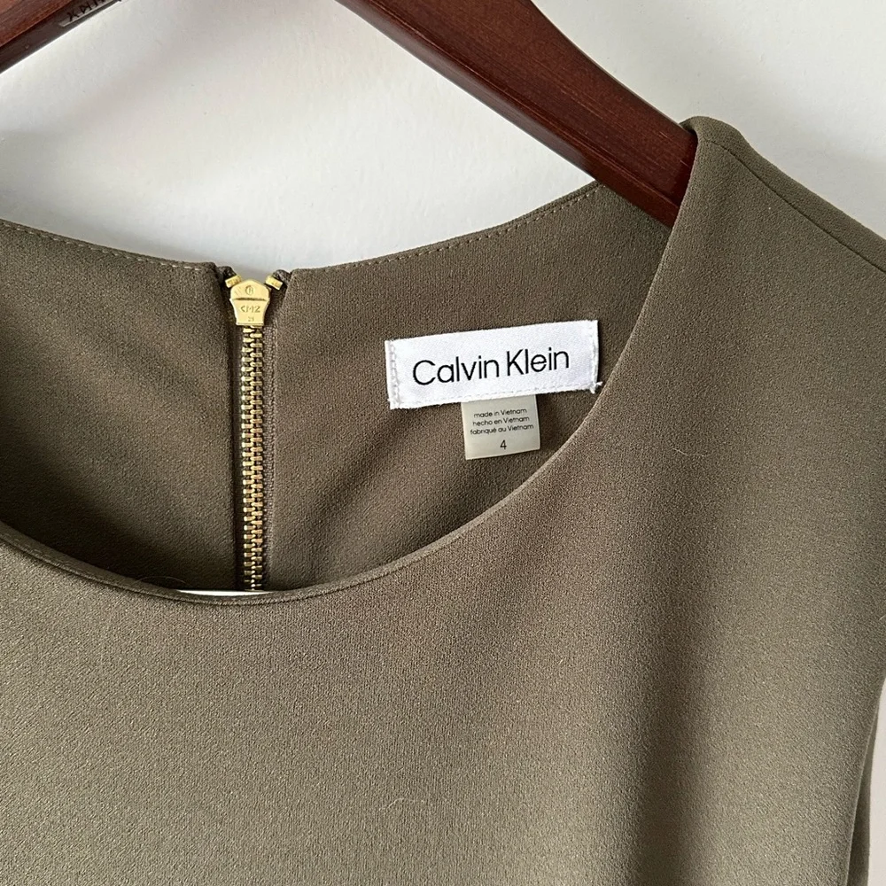 Calvin Klein Olive Green Maxi Dress with Waist Tie - Picture 2 of 5